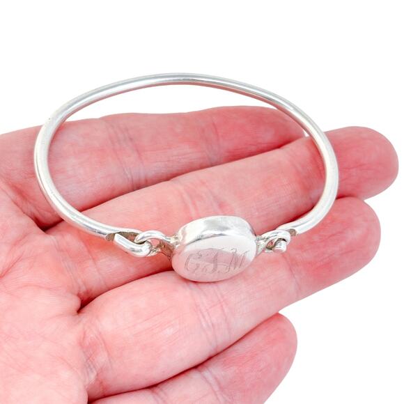Vintage Sterling Silver 925 Monogram CJM Hook Bangle Bracelet 6.5" - Picture 10 of 10